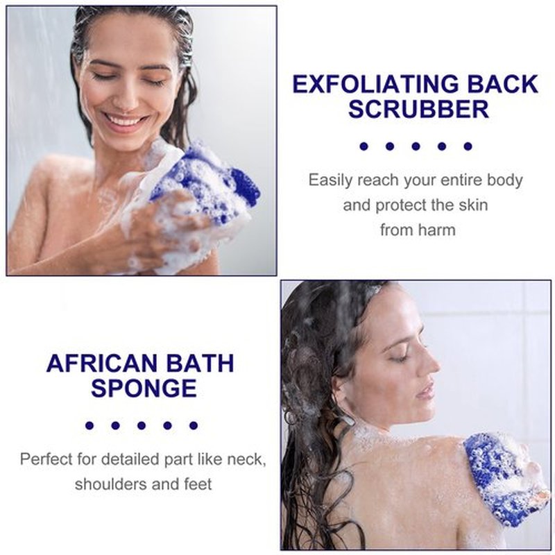 Geiserailie African Long Bathing Net Sponge Long Net Shower Body Scrubber Back Scrubber Skin Smoother Net Bathing Sponge for Daily Use or Stocking Stuffer(Blue)