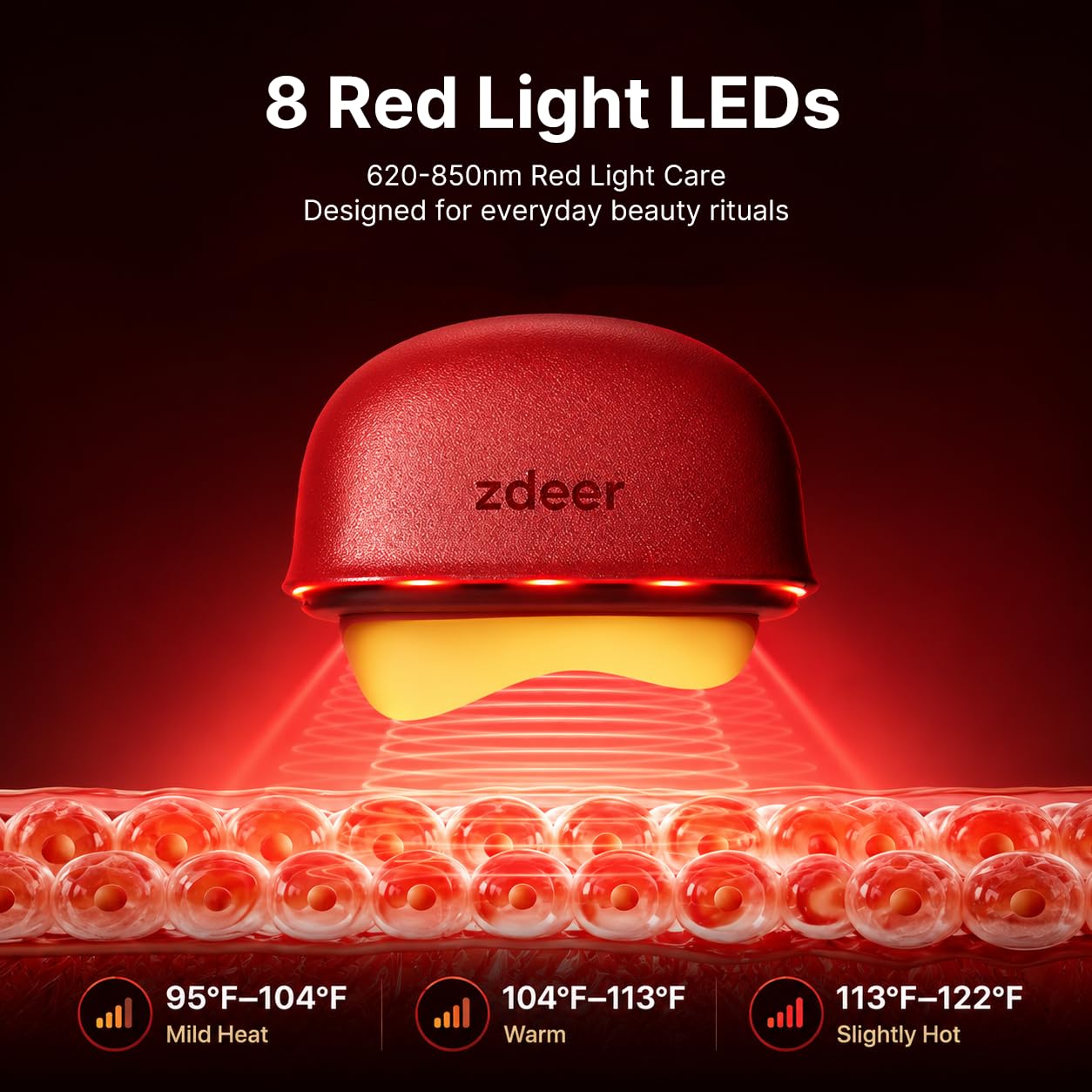 ZDEER GS5 Brass Heated Electric Gua Sha Facial Sculpting Tool with Vibration, Women's Facial Massager, LED Red Light Therapy for Neck & Face, Skin Firming Device, Premium Birthday Gift for Women, Red