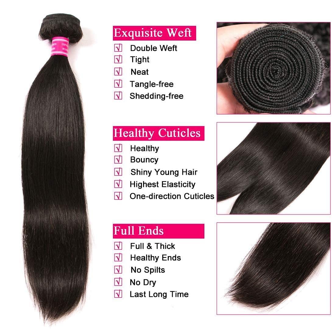QinMei Virgin Straight Hair 1 Bundles Unprocessed Virgin Straight Brazilian Hair Bundle Remy Human Hair Weave Bundles Natural Black Color(14-inch)