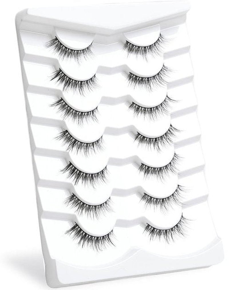 Onlyall Natural Lashes Natural Eyelashes Wispy Lashes Fake Eyelashes C Curl Lashes 12mm False Lashes 7 Pairs D30