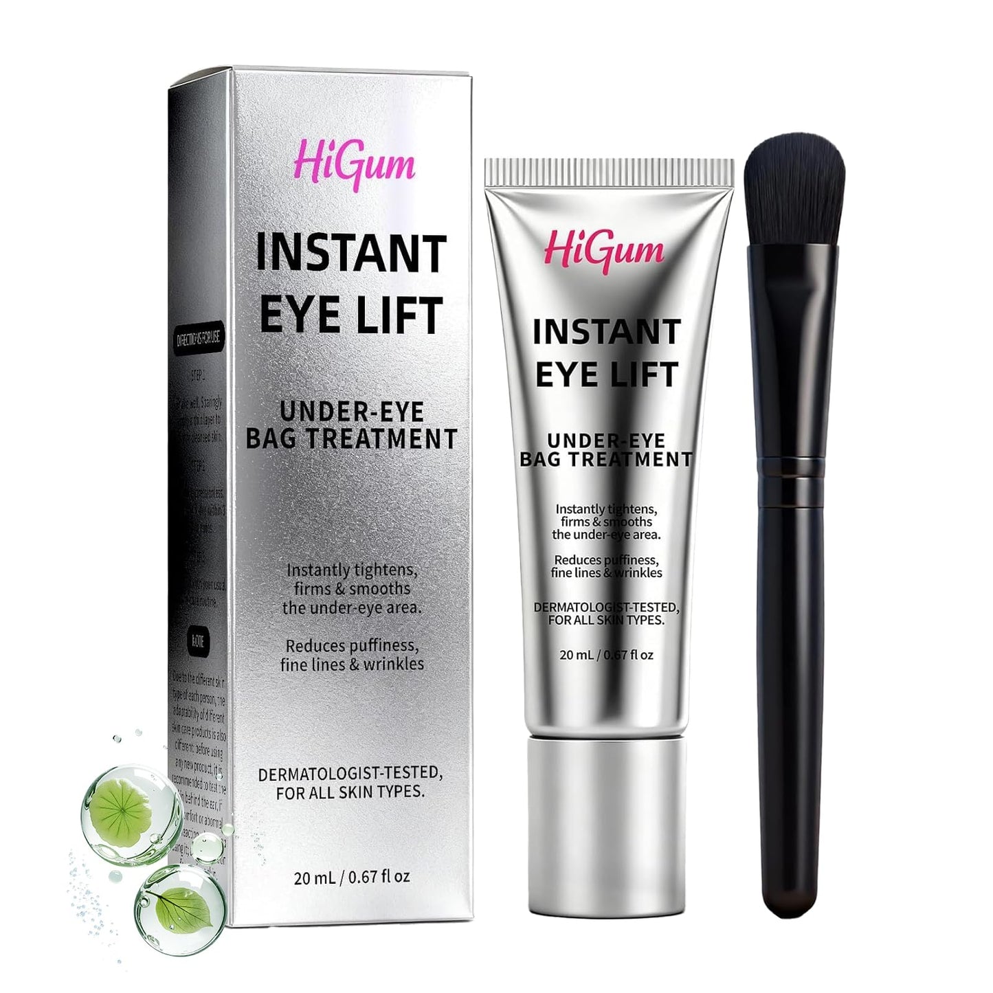HIGUM Instant Firm Eye Lift & Tighter, Under Eye Treatment for Bags, Wrinkles, Puffiness & Dark Circles, Anti-Aging Under Eye Cream with Precision Application Brush|All Skin Types （7）
