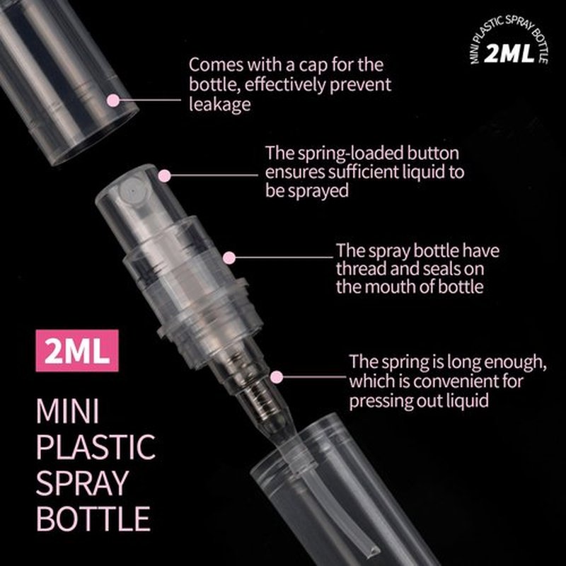 Fandamei Mini Spray Bottle, 10 Pack 2ml Mini Plastic Spray Bottle Empty, Fine Mist Refillable Mini Perfume Bottle, Small Perfume Spray Bottle, Tiny Plastic Portable Travel Bottle, Clear