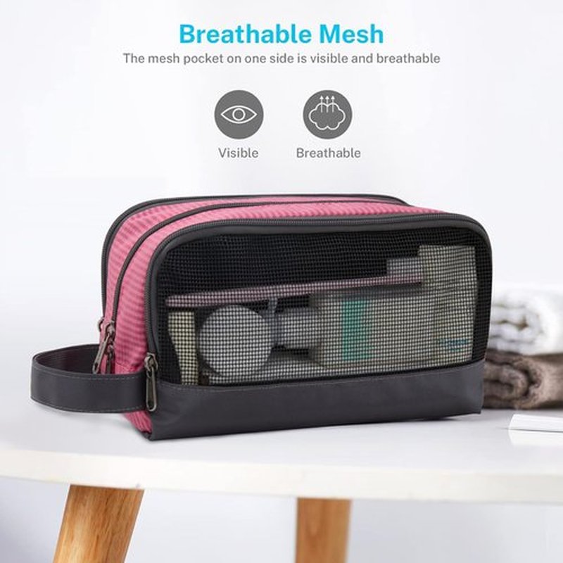 Gonex Travel Toiletry Bag Nylon, Cosmetic Makeup Bag for Women, Dopp Kit Shaving Bag Toiletry Organizer Pink