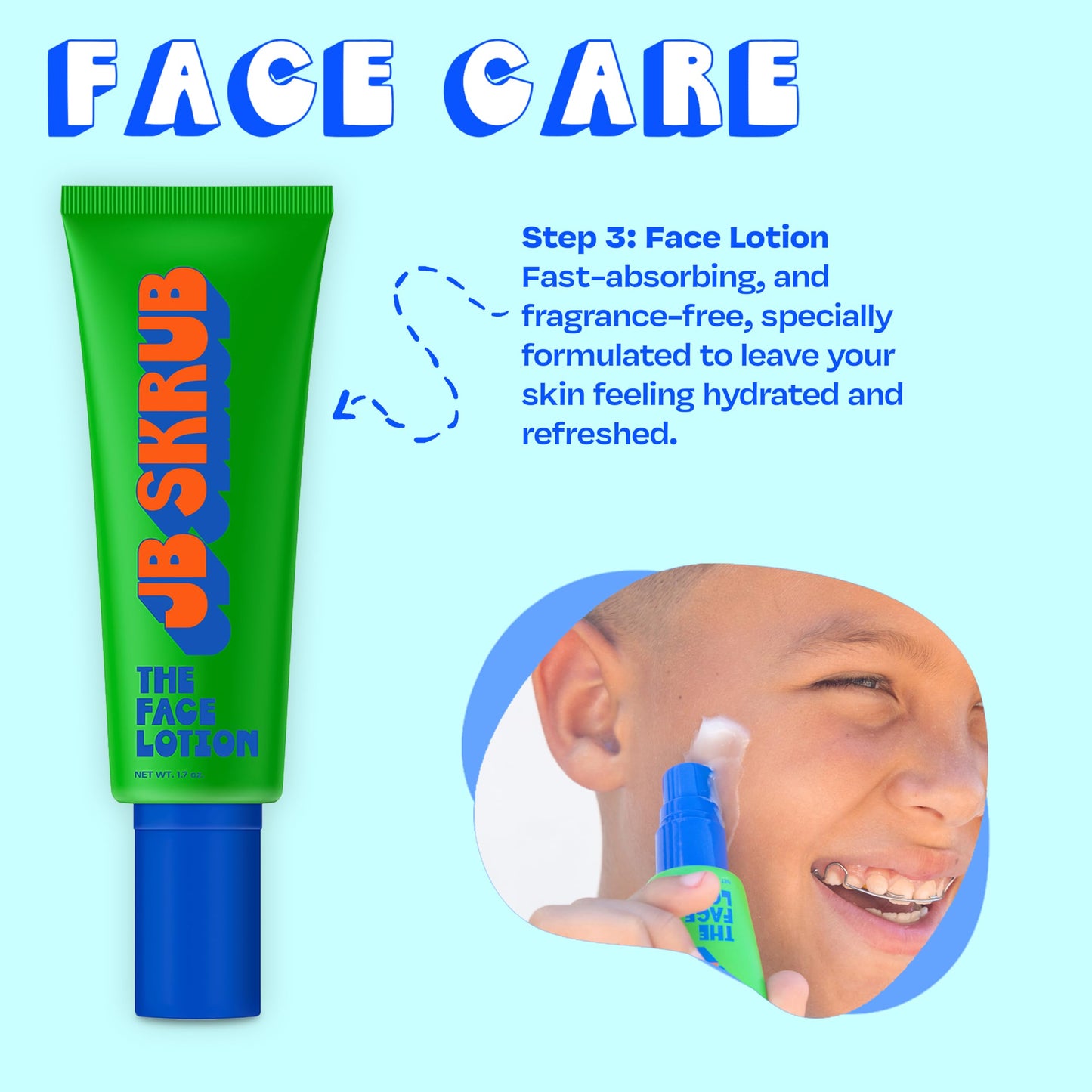 JB SKRUB Boys Acne Skincare Kit for Teens, Complete 4-Step Routine: Face Wash, Face Lotion, Cleansing Pads and Pimple Patches, Starter Set