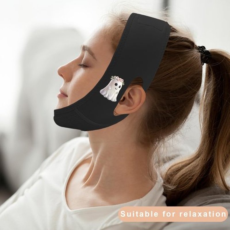 Yuibthr Chin Strap for Sleeping, V Line Lifting Mask, Halloween Decorations Ghost Walking, Reusable Face Strap, Jaw Exerciser (black)