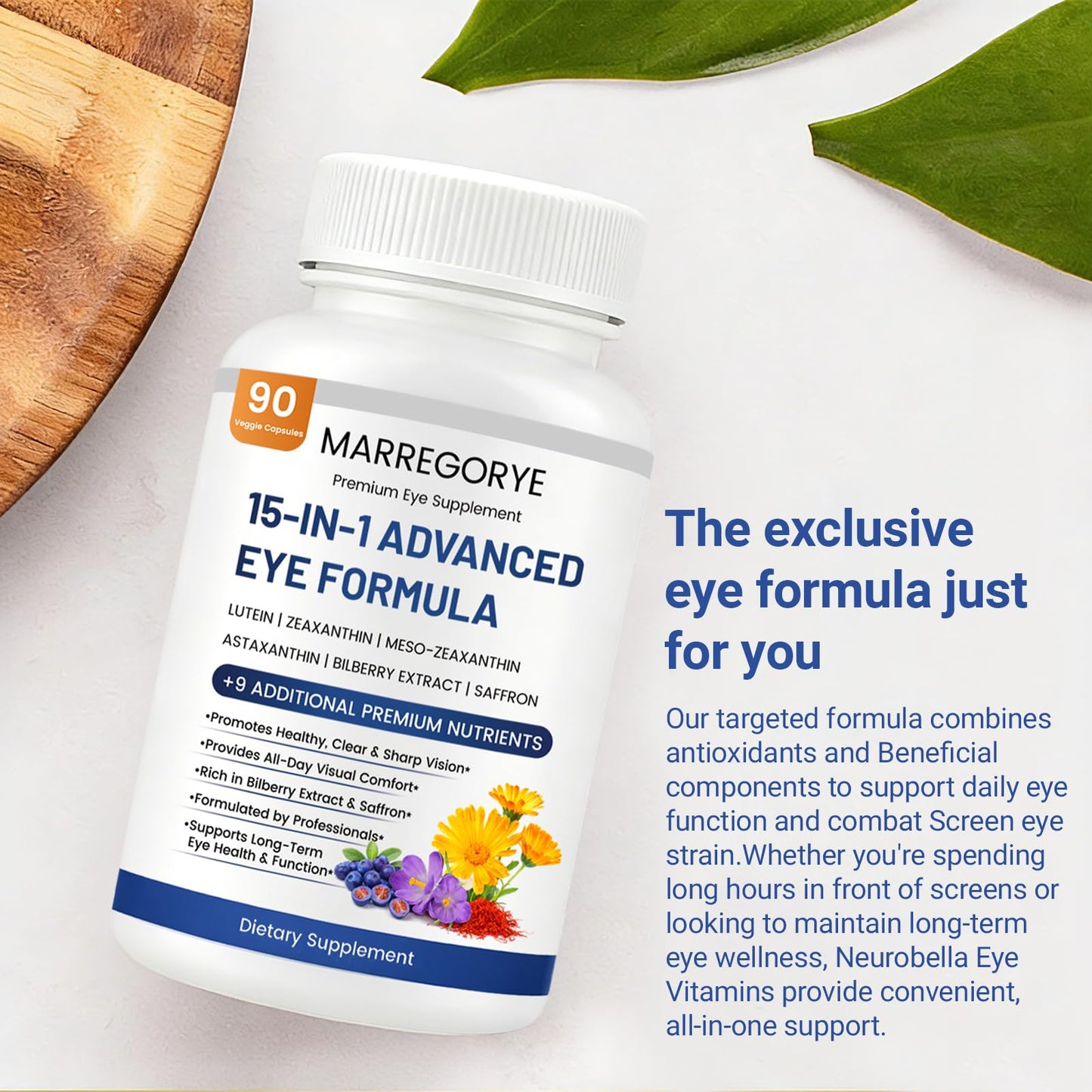 Neurobella Eye Care Formula, 15-in-1 Advanced Eye Care Formula, Eye Nutrition Support Capsules. Contains Lutein, zeaxanthin,Saffron, Blueberry Extract and Multiple Vitamins. 90 Capsules.
