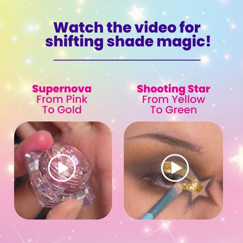 Blossom x babyleska Stellar Glow Gel Chrome Flake Eyeshadow Flake Multichrome Color Gradient Shiny Eye Shadow Topper Multi-Tone High Shine Finish Metallic Glitter Shimmer, 2pk, Supernova/Shooting Star