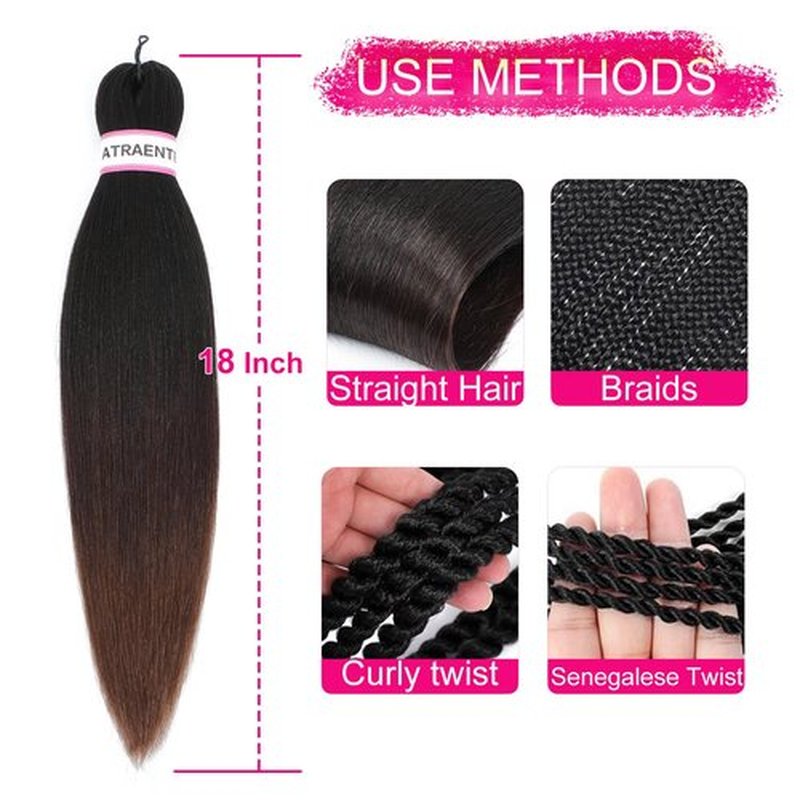 ATRAENTE Braiding Hair Pre Stretched,18 Inch 8 Packs Ombre Braiding Hair for Boho Box Braids Yaki Texture Hot Water Setting Soft And Light(18"1B/33/30)
