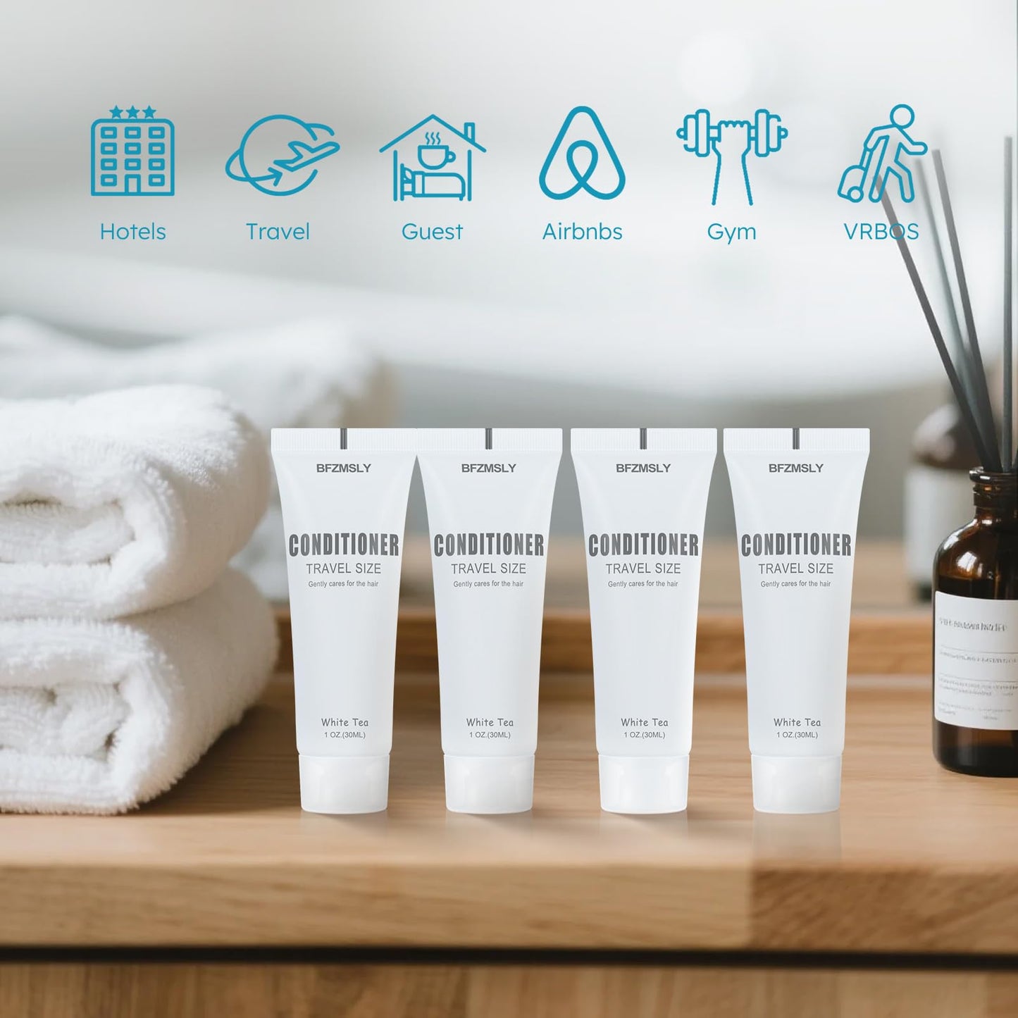 BFZMSLY 50 Pack Bulk Travel Size Conditioner, 1 fl oz White Tea Scent, Mini Hotel Conditioner for Guests, TSA Approved, Individual Tubes for Hotels, Airbnb, Vacation Rentals, Hospitality Toiletries