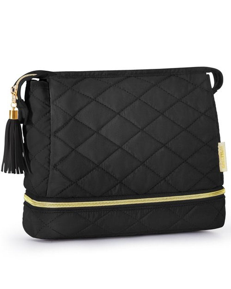 BAGSMART Makeup Bag Travel Cosmetic Bag,Puffy Make Up Bags for Women Double Layer Makeup Organizer Case,Wide-open Puffer Pouch for Purse Storage Travel Essentials Toiletries Accessories Brushes, Black