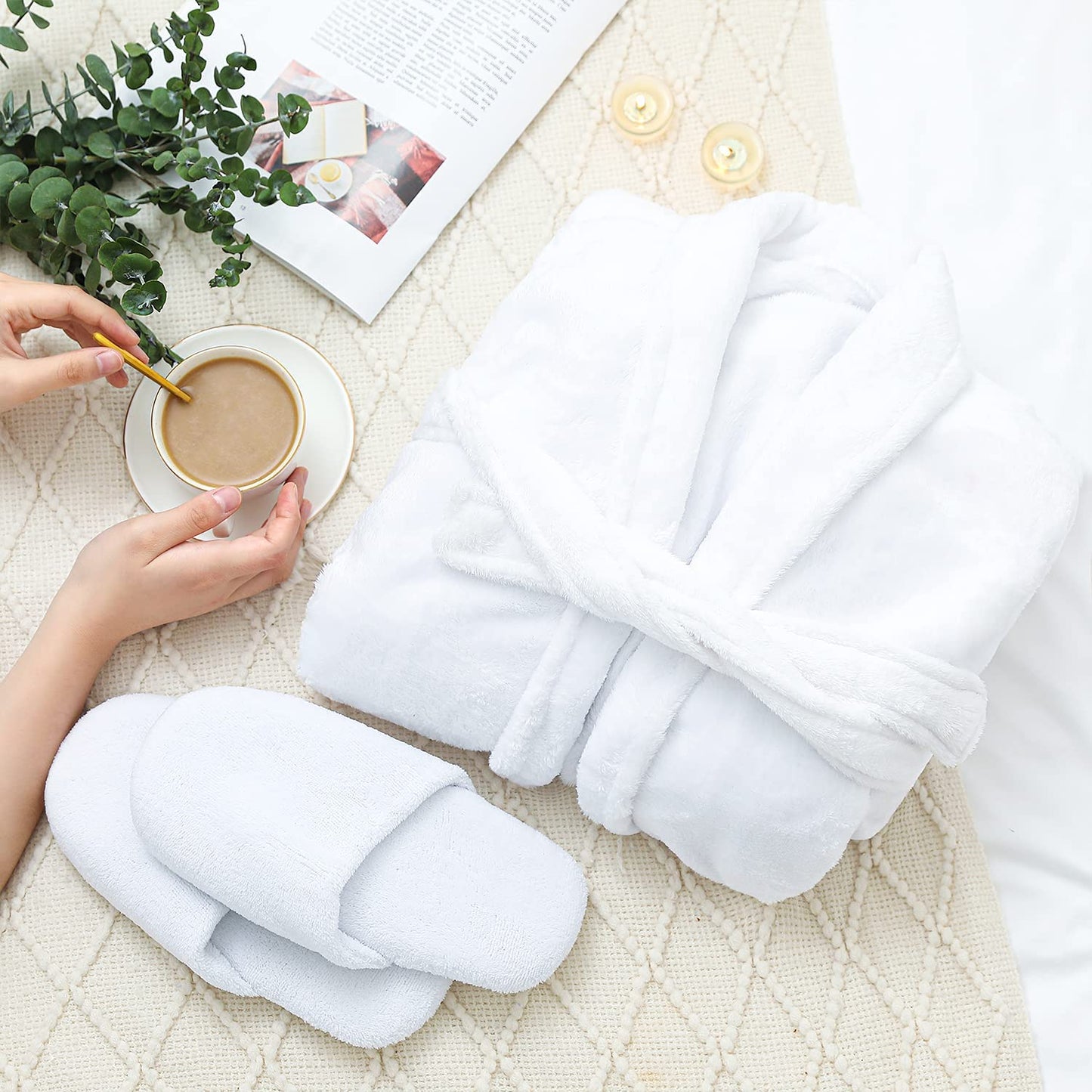 Spa Luxetique Robe and Slippers Set Women, Spa Robe for Women, 7 Pack Spa Gift Sets with Shower Gel, Body Lotion, Christmas Thanksgiven Day Birthday Gift Basket for Women with Robe White