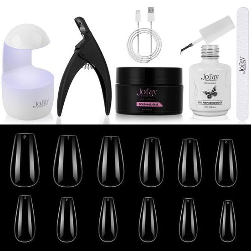 Gel Nail Kit, Short Coffin Nail Tips Full Cover False Nails 504Pcs with LED Nail Light, Nail Prep Dehydrate, Solid Nail Glue Nail Clipper Easy DIY Nails Art Home 12 Sizes Gel Nail Extension Kit