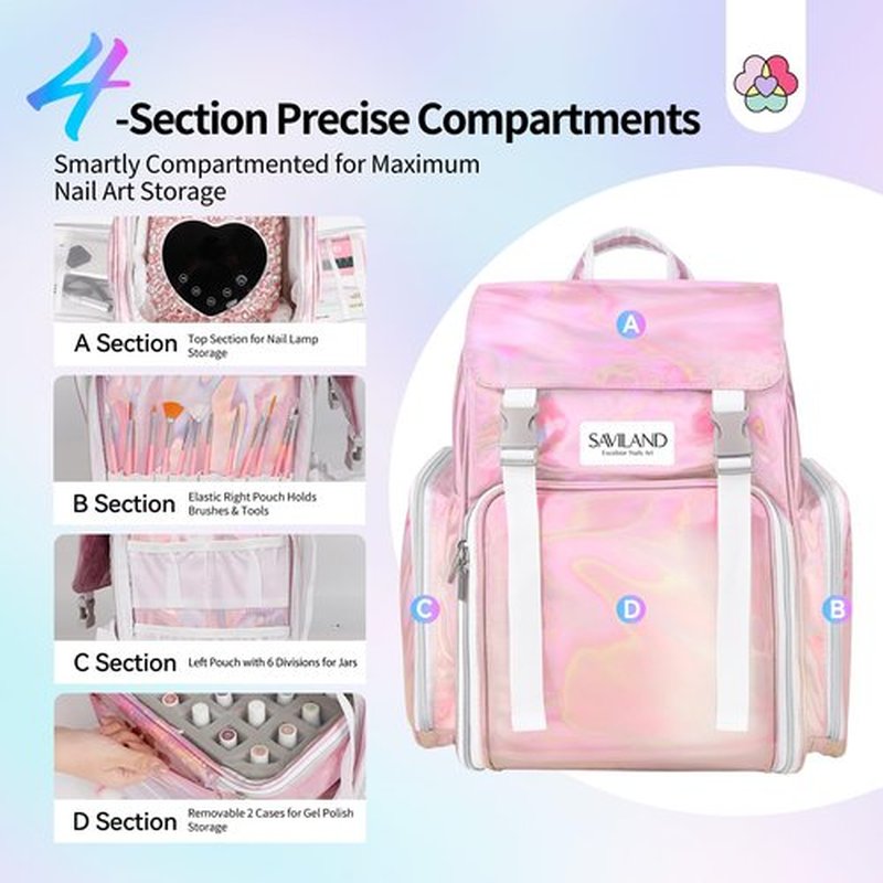 SAVILAND Nail Polish Organizer Bag: PU Leather Nail Kit Organizer Holds 70 Bottles (15ml-0.5 fl.oz) and Nail Lamp, Portable Nail Polish Storage Carrying Case Nail Organizers and Storage for Nail Tech
