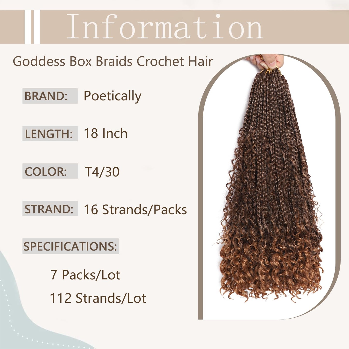 Goddess Box Braids Crochet Hair 7 Packs 18 Inch Boho Crochet Braids for Women Color T4/30 Pre-looped Bohemian Crochet Box Braids With Curly Ends Ombre Brown Boho Box Braids Braiding Hair Extensions