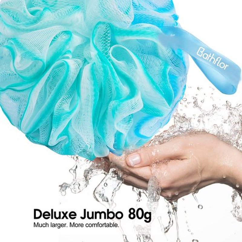 Bathflor Loofah Sponge, 6-in-1 Loofahs for Men Women, 80g Large Shower Loofah Exfoliating Body Scrubber, 4 Bath Sponge Loofa Packs, 1 Loofah with Handle Body Wash Back Scrubber, 1 Luffa Hook, Colors
