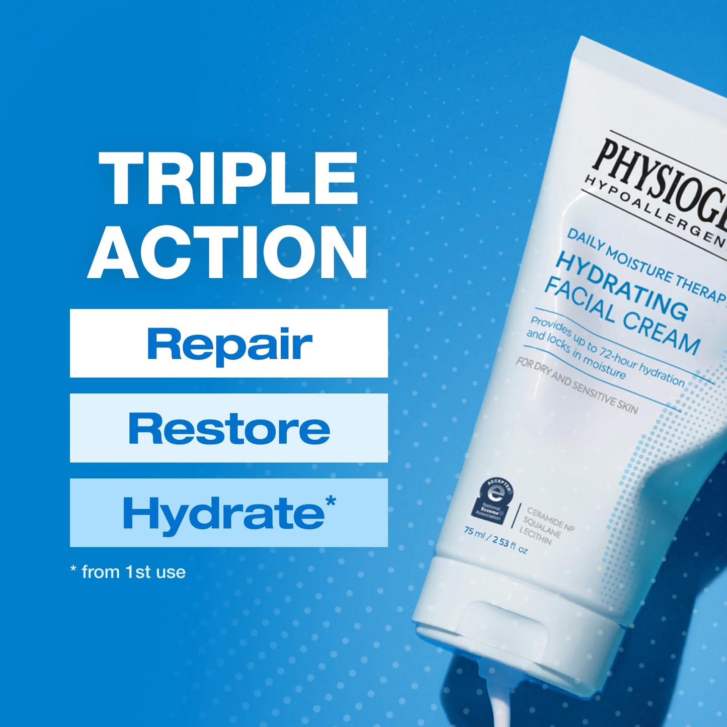 Physiogel Daily Moisture Therapy Hydrating Facial Cream, Lightweight Face Moisturizer with Ceramide, 72H Lasting Hydration, For Dry & Sensitive Skin, 2.5 fl. oz.