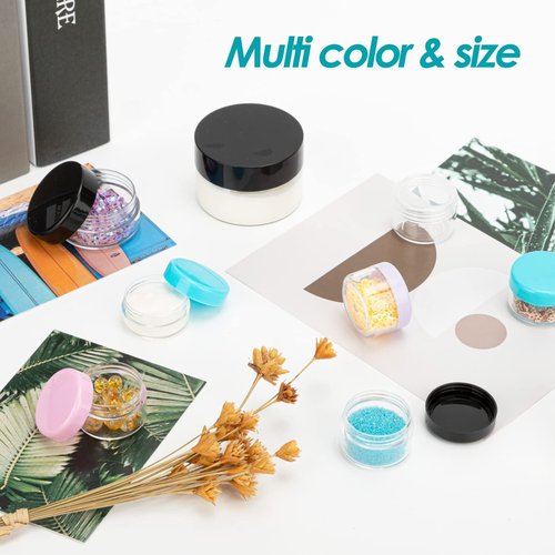 ZEJIA 5 Gram Sample Containers with Lids, 100PCS Mini Makeup Containers, Empty Plastic Travel Cosmetic Containers with Labels