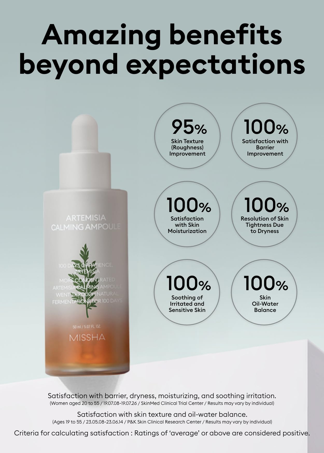 MISSHA Artemisia Calming Ampoule 1.69 Fl oz / 50ml - Face Serum for Sensitive Skin, Korean Skin Care with Double-Fermented Mugwort Extract, Hydrating & Skin Barrier Support