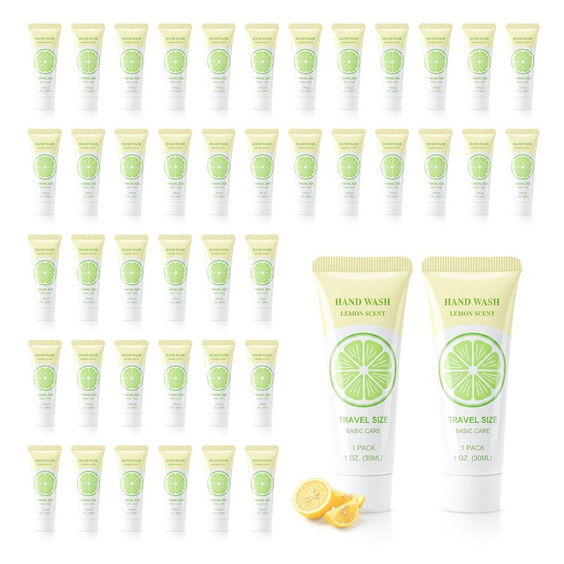 Travel Size Liquid Hand Soap Bulk, Individually Wrapped Portable 1 Fl Oz Single Small Tiny Hand Wash Gel Mini Pocket Lemon Handsoap, Packets Toiletries, Hotel Camping Shelter Homeless (Pack of 30)