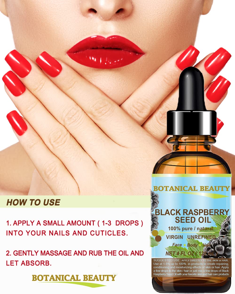 Botanical Beauty BLACK RASPBERRY SEED OIL 100% Pure Natural Undiluted Virgin Unrefined Cold Pressed Carrier Oil for Face, Skin, Hair, Lip, Nails (0.5 Fl Oz 15 ml)