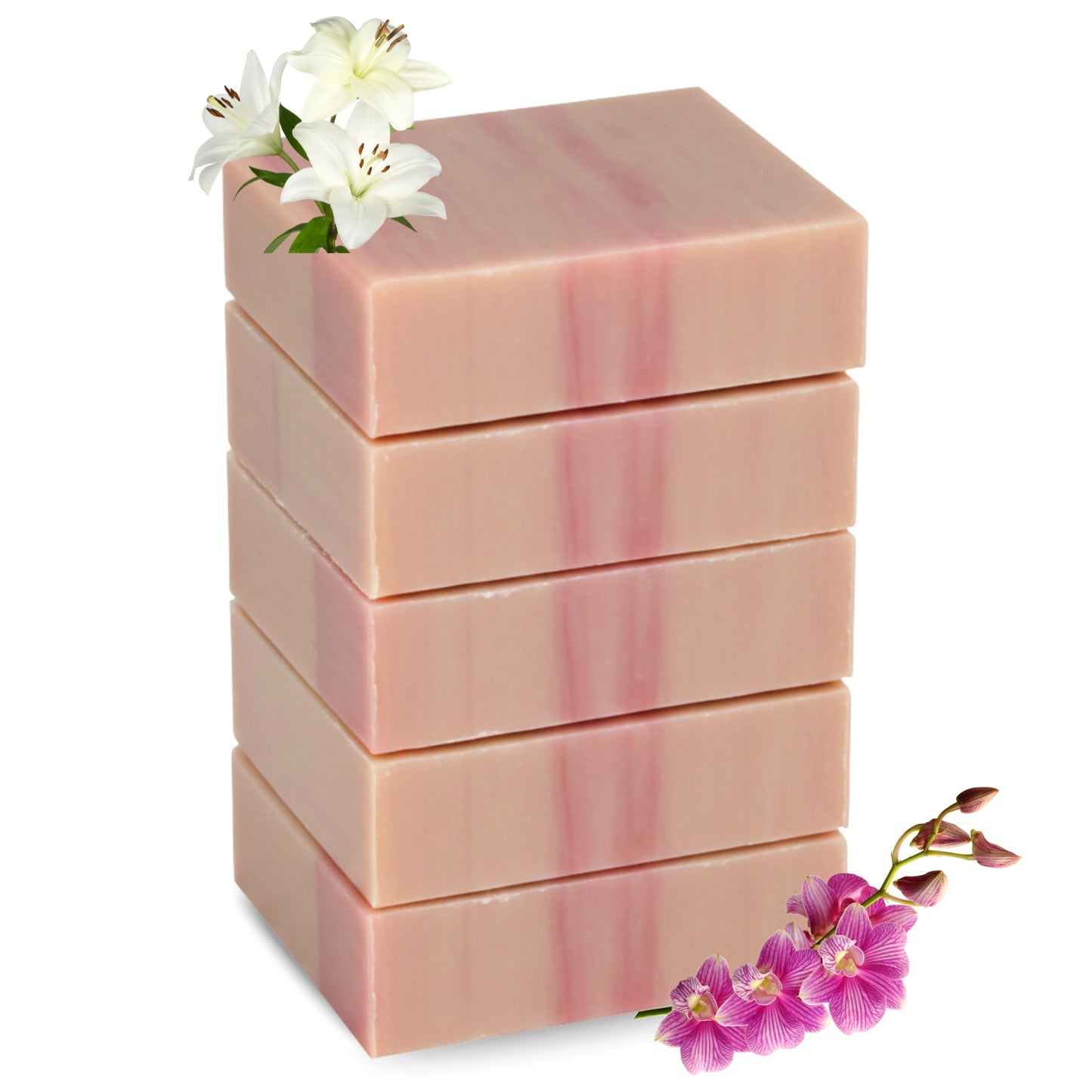 SSA White Orchid & Lily Scented Natural Soap Bars (5 Bars Pack), 3.5oz Moisturizing Triple Milled Soap Bars Enriched with Shea Butter, Non Toxic Pure Plant Oil Bath & Body Wash Bars for Men & Women