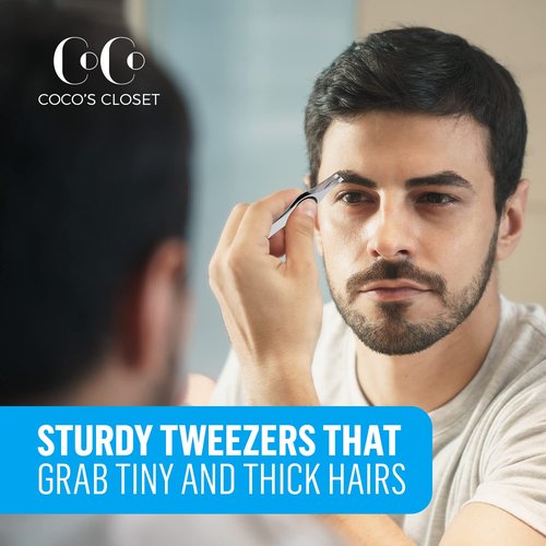 Slanted Professional Tweezers for Eyebrows & Plucking – Precision Tweezers for Women Facial Hair Removal, Ingrown Hairs, Men Grooming Kit – Sharp Tweezer has Silicone Grip, Silver, Black