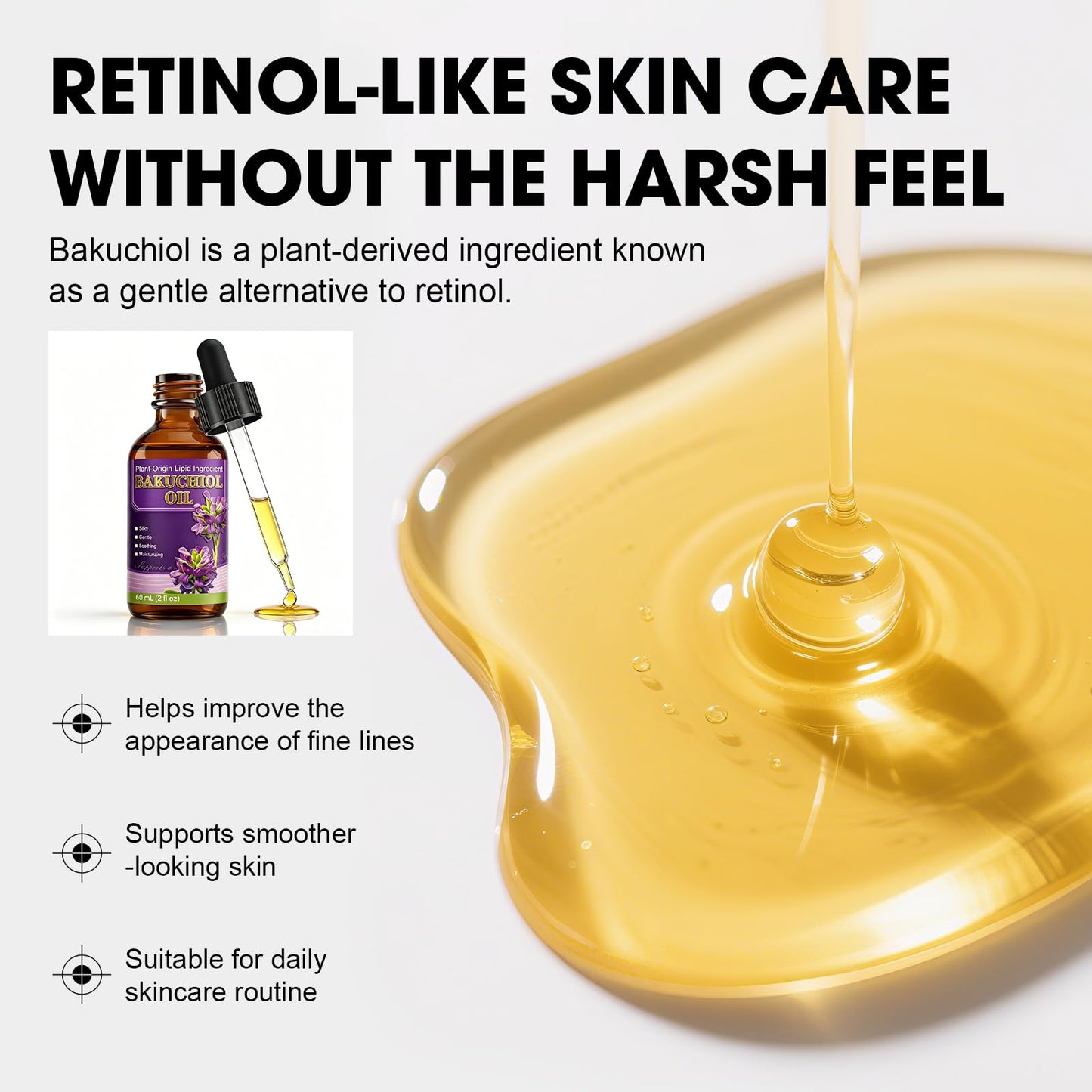 Bakuchiol Face Oil, Plant-Based Retinol Alternative Facial Oil with Jojoba Oil & Vitamin E, Lightweight Moisturizing Oil for Dry & Sensitive Skin, Night Care, 2 fl oz