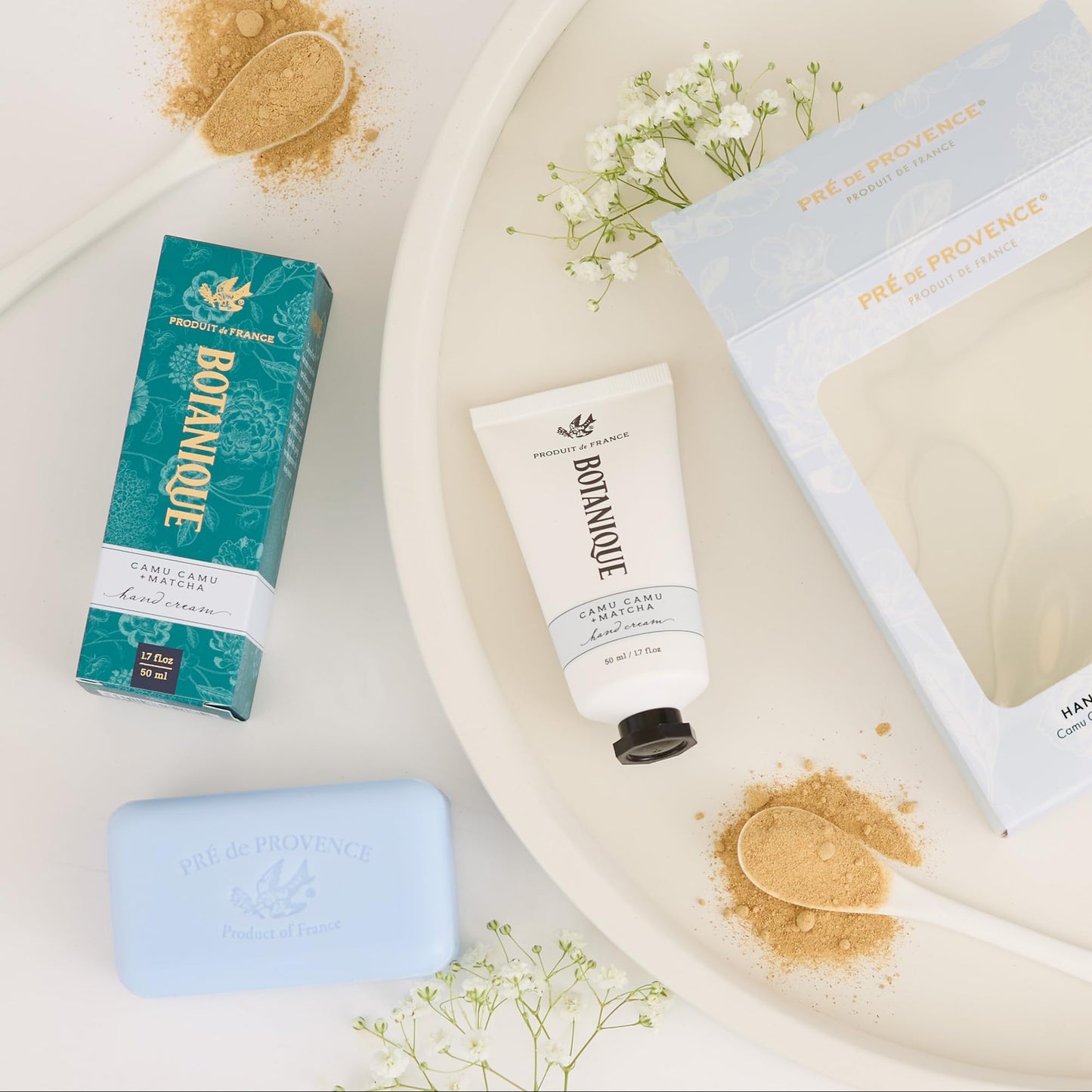 Pre de Provence Botanique 50ml Hand Cream/150g Heritage Soap Bar Gift Set, Camu Camu & Matcha + Ocean Air