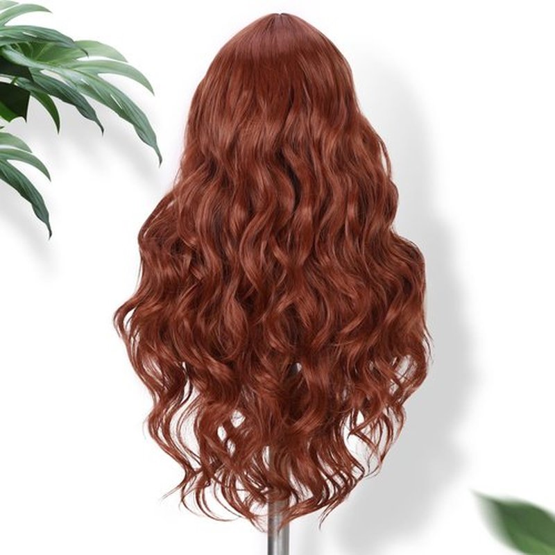 Fancy Hair Auburn Wavy Wigs 28 Inch Long Ginger Middle Part Curly Wavy Wig Small Lace Front Copper Red Synthetic Long Wig for Women Girl Cosplay Daily Party Use