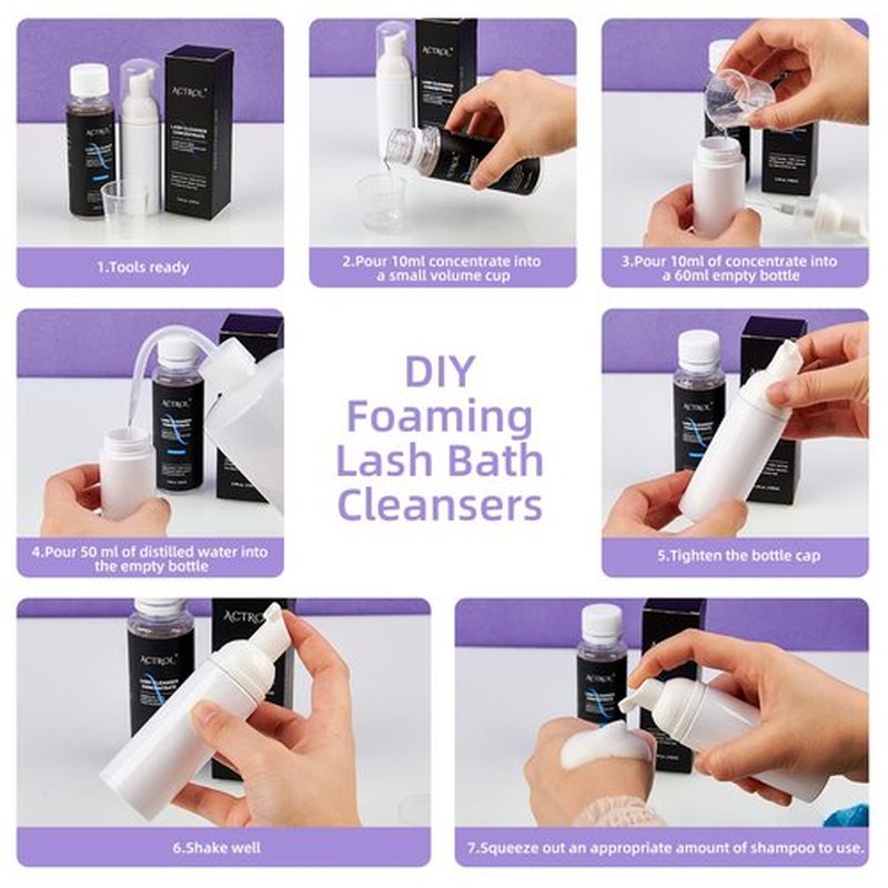 ACTROL Eyelash Cleanser Concentrate 60ml Lavender Professional Lash Shampoo Foaming Cleanser DIY Wash for Extensions Lashes with Salon Home Care-Makes 12 Bottles