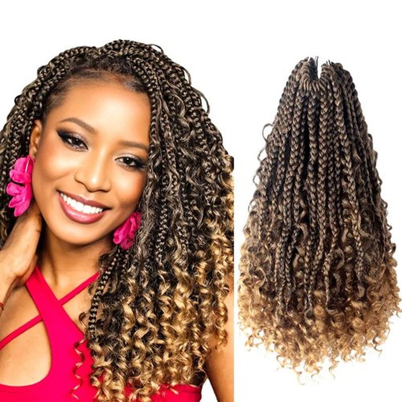 Niseyo Goddess Box Braids Crochet Hair 16 Inch 8 Packs Short Crochet Box Braids Pre Looped Curly Ends Boho Style Synthetic Hair (T27/Ombre Blonde)