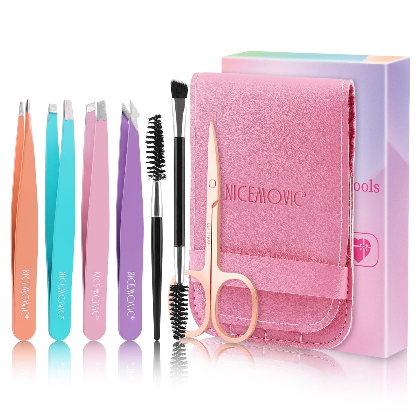 NICEMOVIC Tweezers for Women Facial Hair 7 Pcs, Stocking Stuffers
