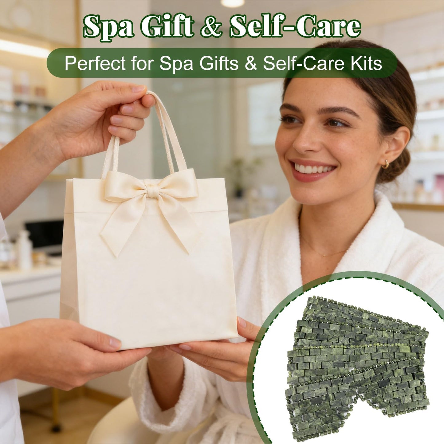 gemshan 4Pcs Jade Eye Mask, Natural Cooling Mask for Hot and Cold, Reusable Jade Mask for Facial, Anti-Aging Therapy Relive Eliminate Puffiness, Women Spa Mask Gift