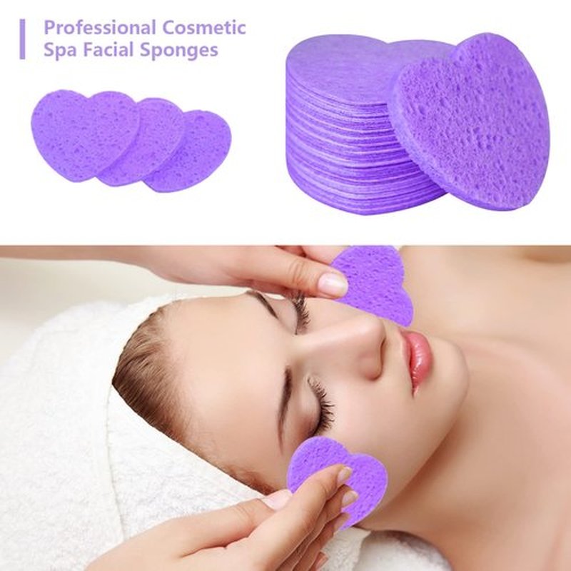 50-Count Facial Sponges Compressed, 100% Natural Cellulose Face Sponge Professional Cosmetic Spa Sponges for Face Cleansing, Exfoliating Mask, Makeup Removal for Travel and Home, Purple
