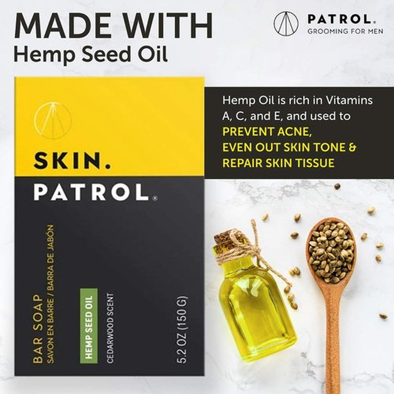 Skin Patrol Activated Soap Bar - Sulfate-Free, Paraben-Free (Hemp Seed Oil, 5.2 Ounce / 150g)