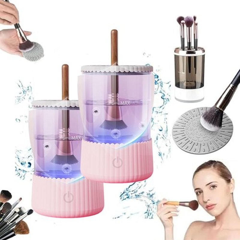 Beauty Swirl Cosmetic Brush Cleaner, The Cozy Luna Brush Cleaner, Makeup Brush Cleaner Machine, Electric Makeup Brush Cleaner, Automatic Makeup Brush Cleaner, for All Size Makeup Brush (2PCS- Pink)