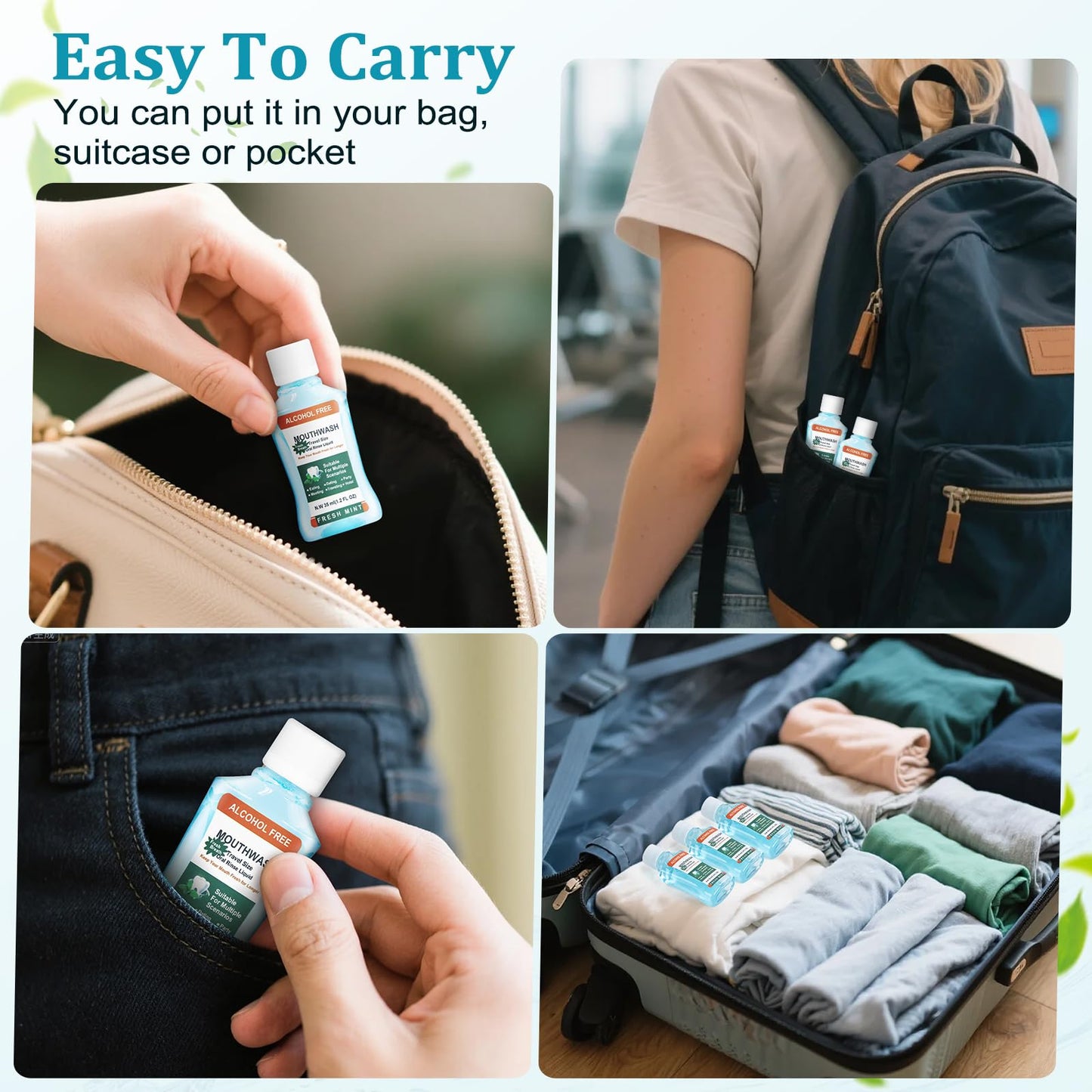 Mini Mouthwash Travel Size Bulk Pack of 50,Portable Mint Mini Mouthwash Bulk 35ml/1.2 Fl Oz Individual Small Mouth Wash for Travel,Hotel,Office,Toiletry Kits
