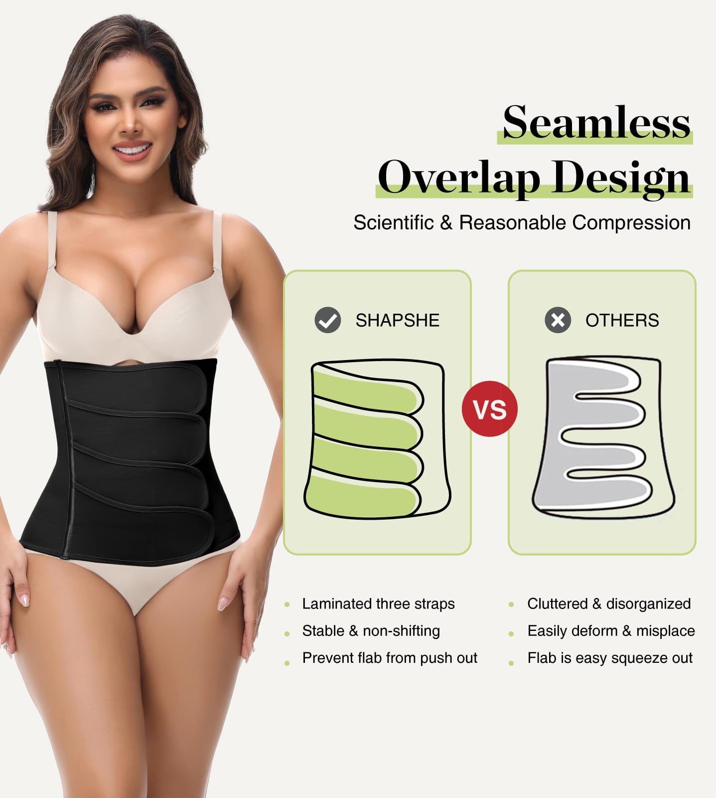 SHAPSHE Waist Trainer for Women Postpartum Recovery Wrap Girdle Cincher Corset Shapewear Belly Band Black M