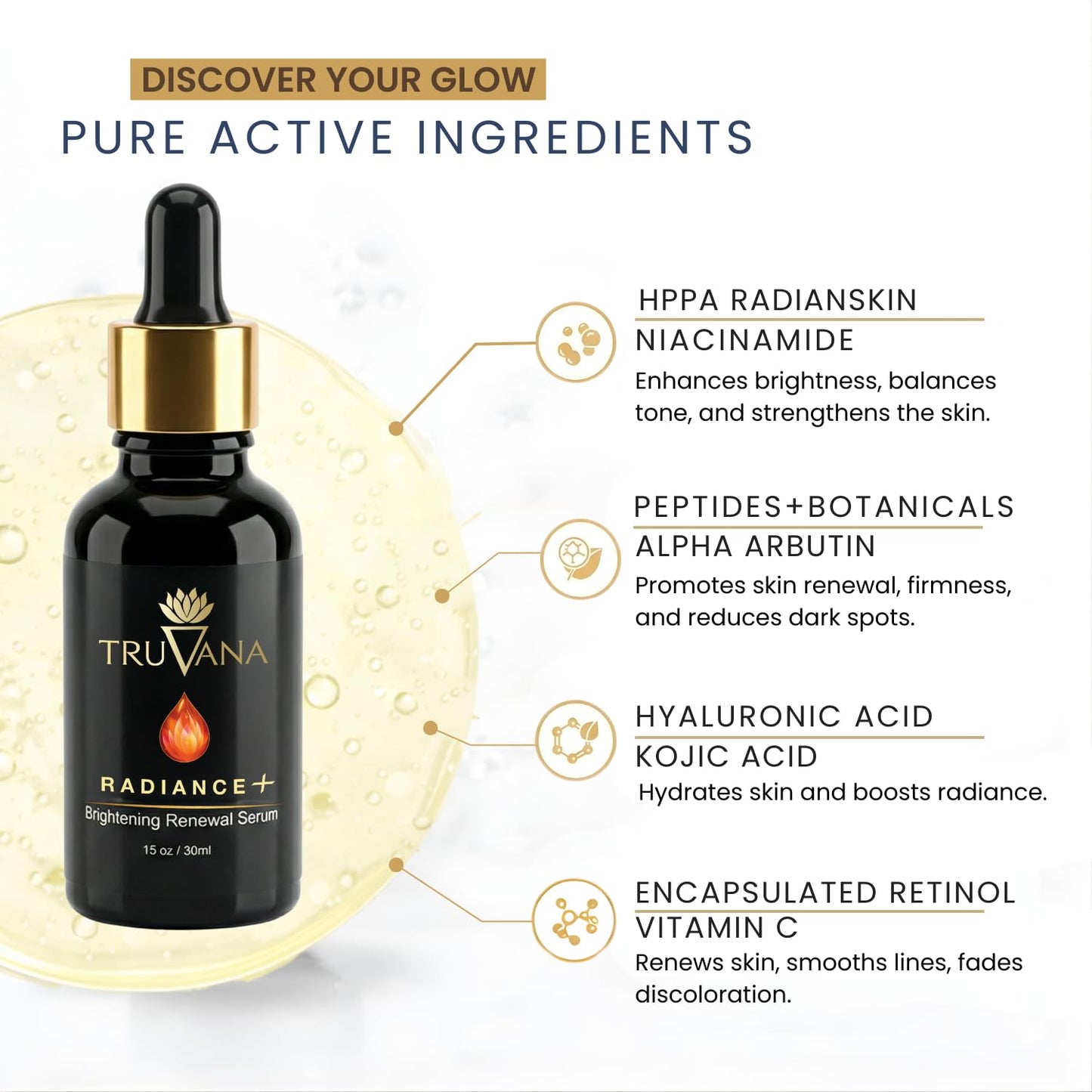 Radiance + Brightening Serum Vitamin C, Niacinamide, Hyaluronic Acid, Retinol, Alpha Arbutin, Kojic Acid, Peptides, RadianSkin Fades Dark Spots, Evens Tone, Smooths Fine Lines Anti Aging Serum 1 fl oz