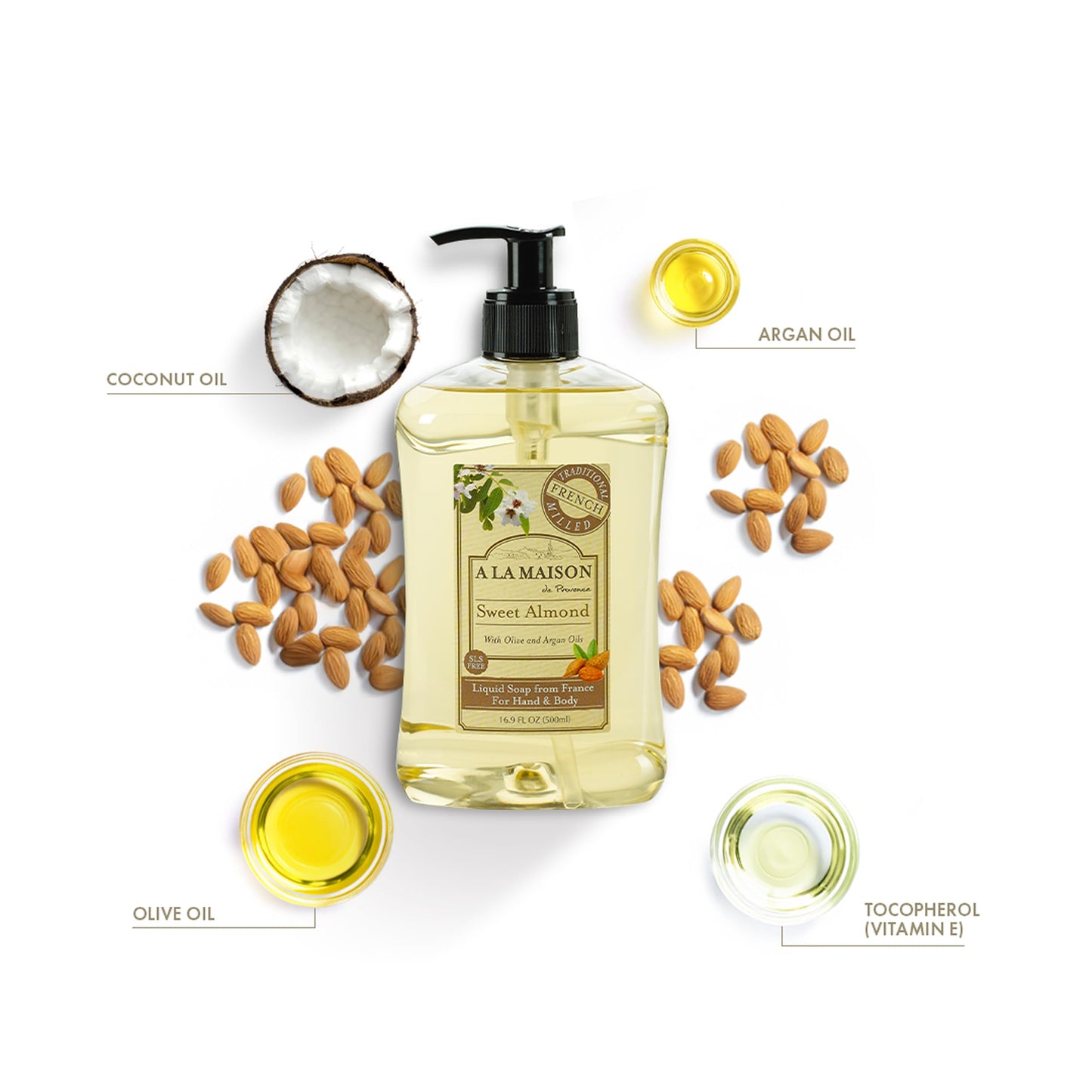A LA MAISON French Liquid Hand Soap, Pure Coconut - Natural Hand Wash Made with Essential Oils - Biodegradable, Plant-Based, Vegan, Cruelty-Free, Alcohol & Paraben Free (16.9 oz, 2 Pack)