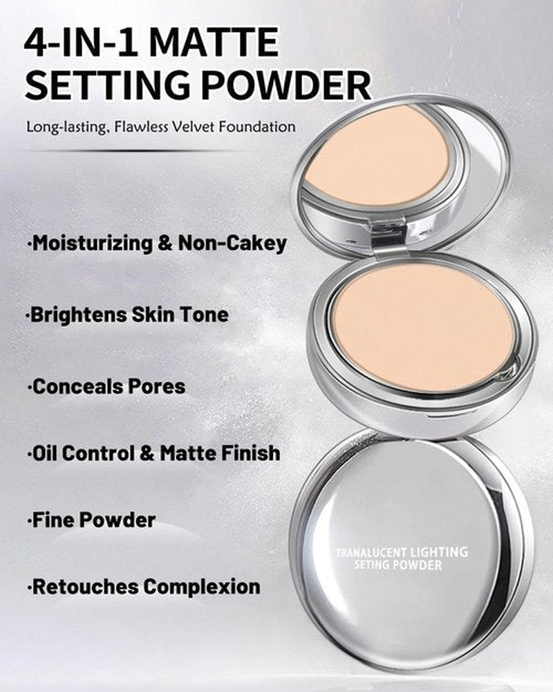Pressed Mineral Powder Foundation, 4-in-1 Matte Setting Powder with Concealer&Finishing Powder Makeup SPF 35 Color Correcting Medium to Full Coverage Foundation, Waterproof Long Lasting, Natural