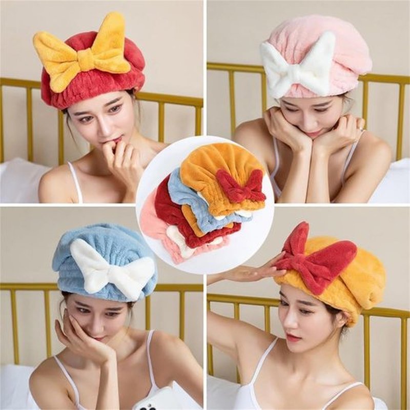 bokando Super Absorbent Hair Towel Wrap for Wet Hair, Efficient Hair Towel Wrap for Women, Quick-Drying Thickened Soft Bow Tie Hair Towel Wrap for Wet Frizzy Long Thick Hair (4pcs)