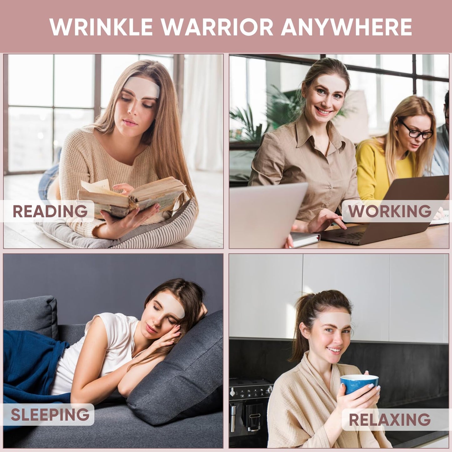 Forehead Wrinkle Patches | Reusable Overnight Smoothing Patches with Lavender Oil | Anti-Wrinkle Silicone Face Tape to Reduce Fine Lines, Prevent Creases | Non-Invasive Facial Pads | Pack of 4