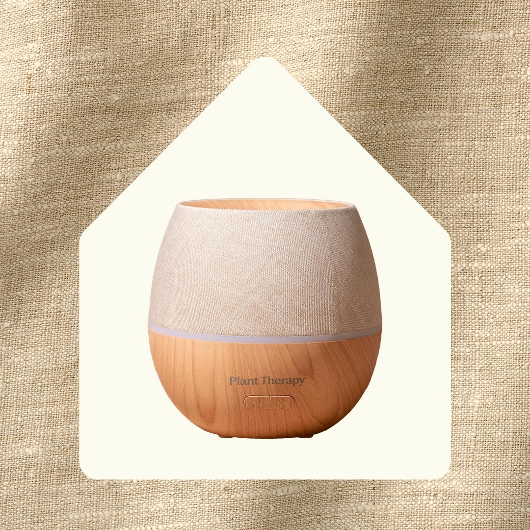 Plant Therapy Home Drift Linen Essential Oil Diffuser, Stylish Linen Cover Adds a Soft, Natural Touch to Any Space, Intermittent & Continuous Mist, Color-Changing Light, 320 Square Feet Coverage