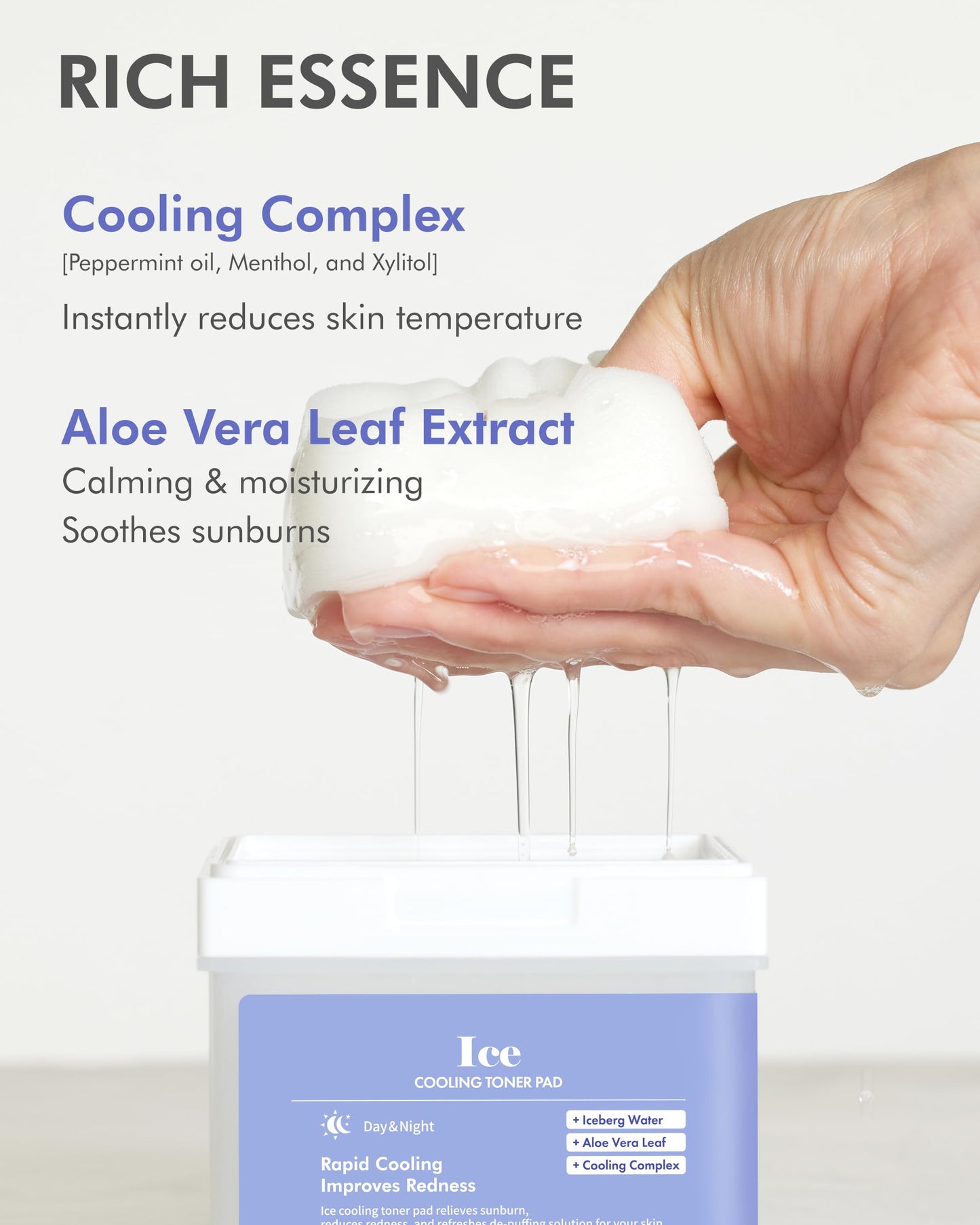 DERMAL Ice Cooling Toner Pads 120ct, Menthol Peppermint Aloe, with Tongs