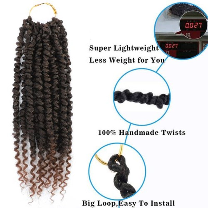 Pre-Twisted passion twist hair, 8 Inch 9 Packs Pretwisted Passion Twist Crochet Hair,Soft Curly Ombre Brown Pre Looped Crochet Hair For Women Short Crochet Braids(8",T1B/30#)