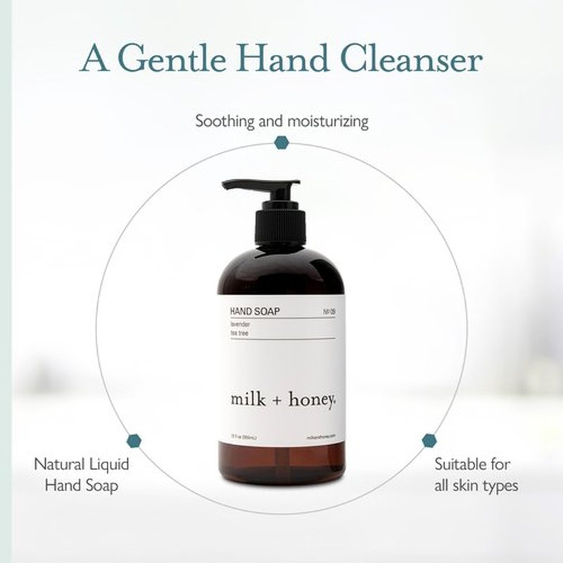 milk + honey Liquid Hand Soap No. 9, Moisturizing Hand Soap with Lavender and Tea Tree, Fresh and Herbaceous Natural Hand Soap, 12 Fl Oz