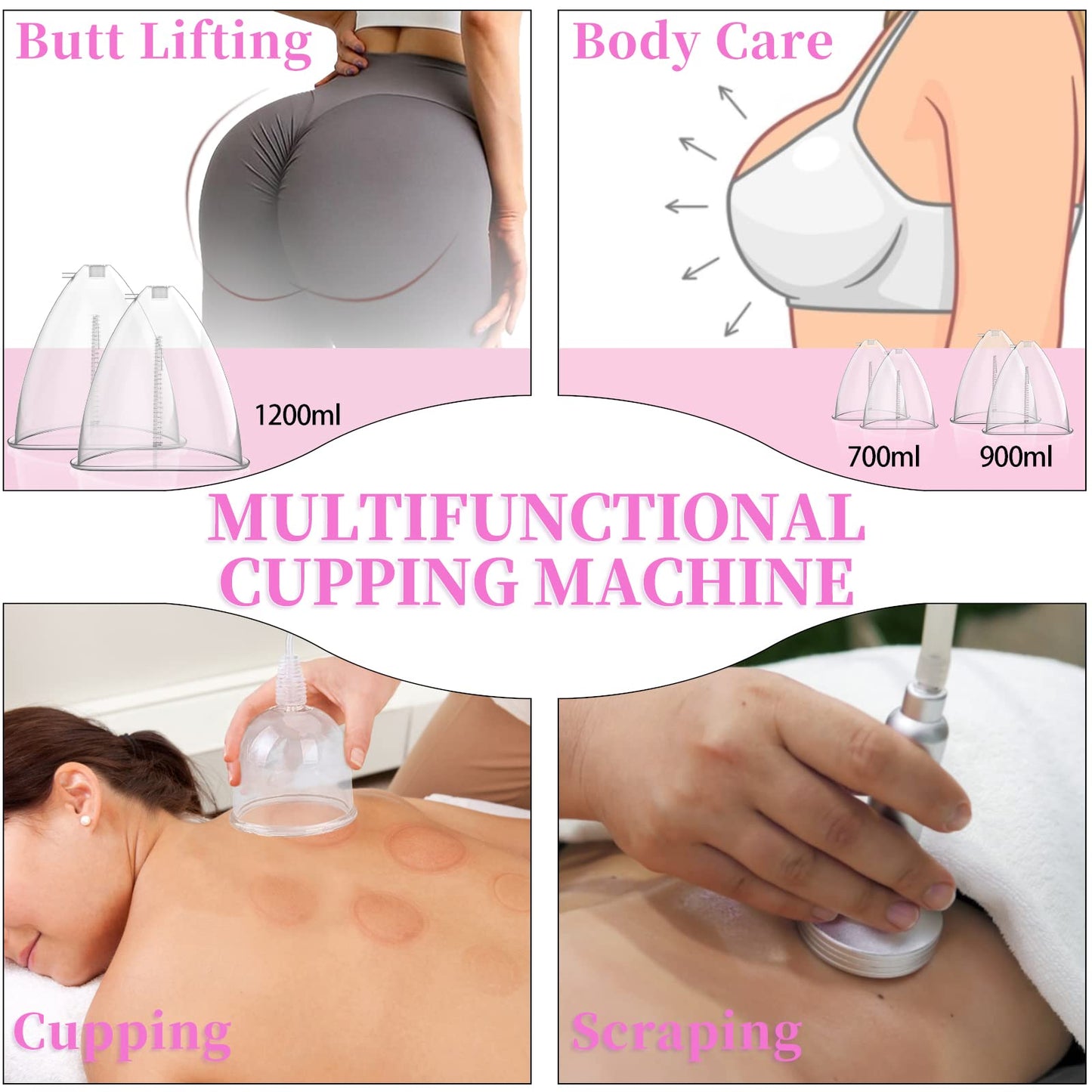 TwoWin Multifunctional Vacuum Therapy Machine, Cupping Therapy Sets, Cupping Scraping Body Shape Massager Adjustable Suction and 6 Modes with 30 Cups and 3 Pumps