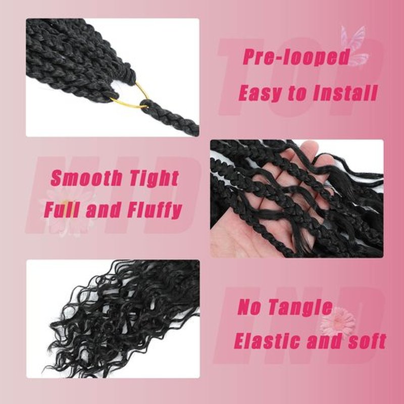 Goddess Box Braids Crochet Hair 14 inch 8Packs Pre Looped Boho Box Braids Braiding Hair Curly Ends Bohomian Crochet Box Braids (1B#, 14 inch)