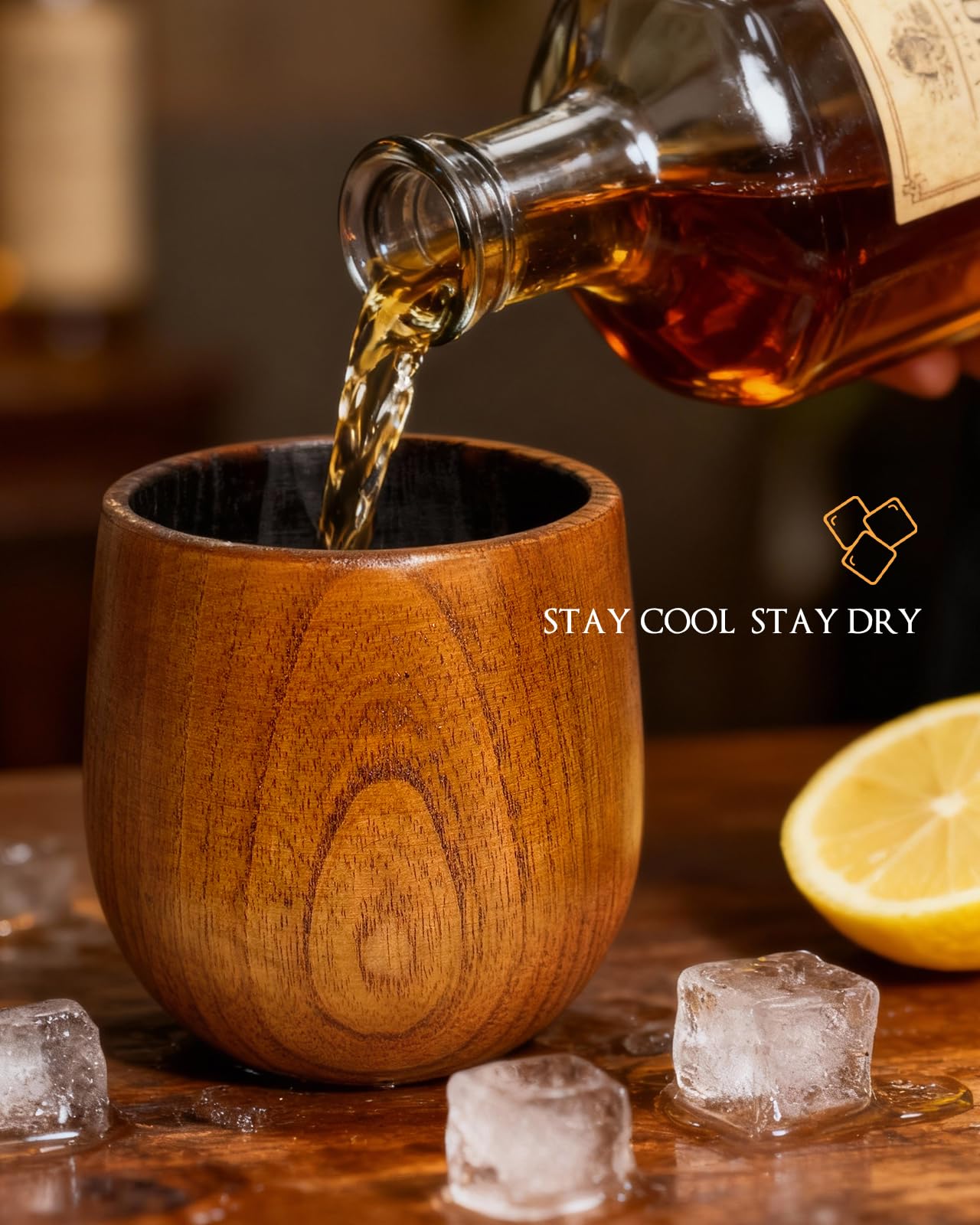 Coralogo Charred Wooden Bourbon Glass - Wooden Whiskey Drinking Glass Set, Charred Whiskey Cup Handcrafted Bourbon Gift for Men Dad Husband with Designed Gift Box, Birthday Retirement